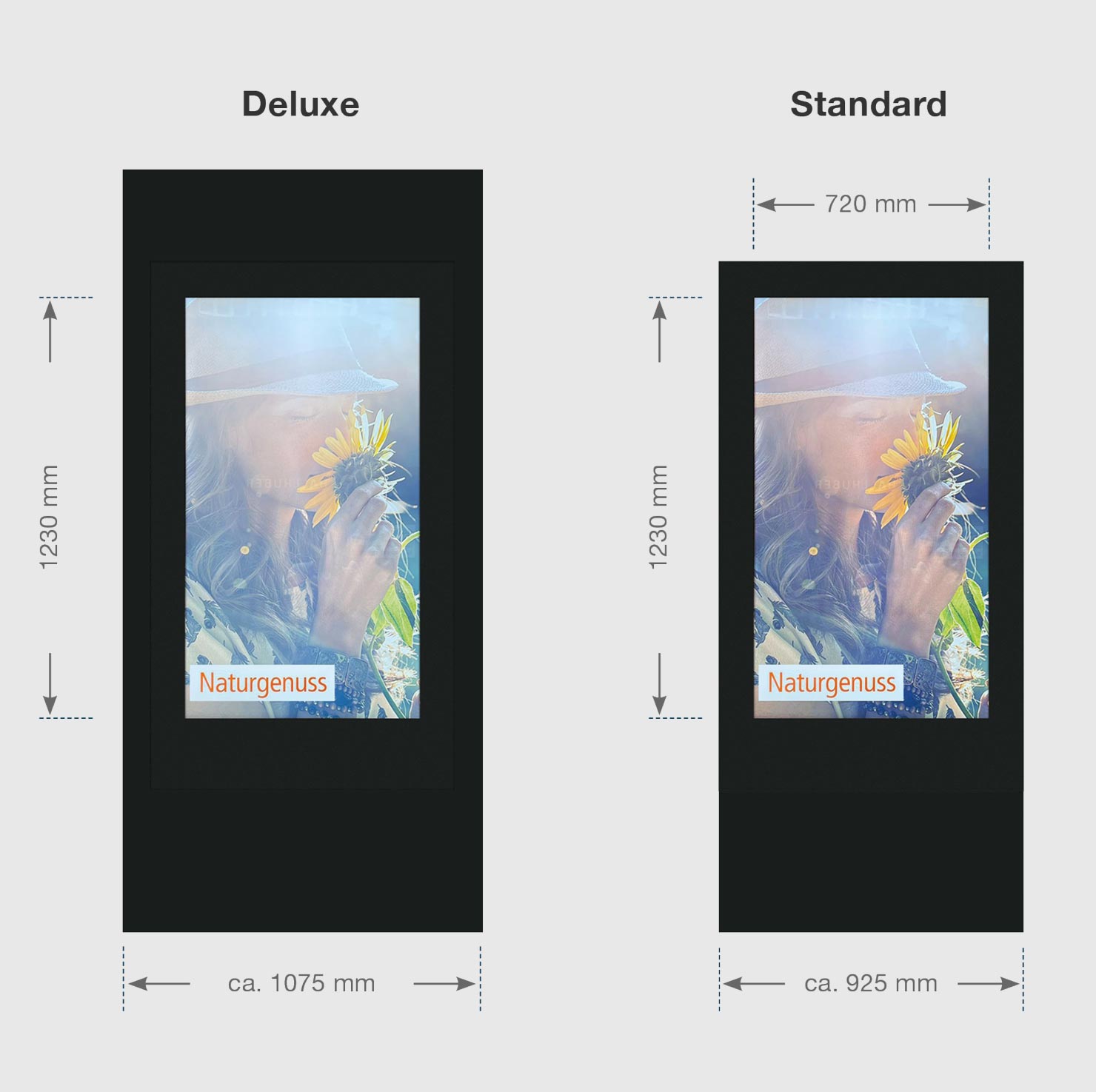 Infografik zur Darstellung der Maße von Neo-Screens